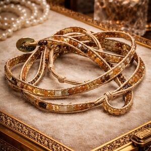 VINTAGE MARQUET HANDMADE LONG WRAP BRACELET WITH GEMSTONE BEADS